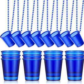 Sureio 24 Pieces Shot Glass on Beaded Necklace Plastic Shot Cup Necklace Bachelorette Party Team Men and Women Supplies(Royal Blue)