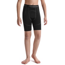 Roadbox Youth Boys Compression Shorts - Spandex Athletic Kids Running Compression Underwear for Basketball Baseball Soccer Black