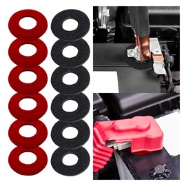 12PCS Battery Terminal Washer Pad, Anti Corrosion Washers, Fiber Washers Battery Top & Side Terminal Protector (Redblack)