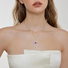 Inpasne Women Cross Necklace 925 Sterling Silver Infinity Cross Necklace Heart Amethyst February Birthstone Pendant Religious Jewelry Gifts for Her