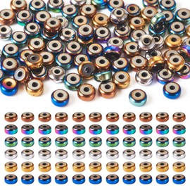Beadthoven 480PCS 4.5mm Hematite Beads 6 Colors Gemstone Plated Flat Round Disc Coin Beads Heishi Beads Spacer Beads Bulk for DIY Bracelet Necklace Jewelry Making