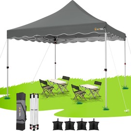 HOTEEL 10x10 Pop Up Canopy, Easy Setup Party Tent with Carry Bag, Weight Bag, Outdoor Portable Event Shelter for Backyard, Market, Gray