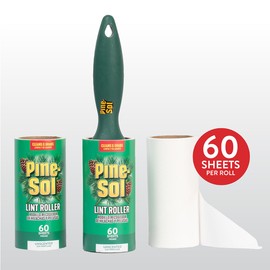 Pine-Sol Pine-Sol Lint Roller with Refills - Reusable Pet Hair Removal Tool with 60 Sticky Sheets per Roll - Great for Clothing, Furniture, and Travel - 180 Adhesive Papers Total