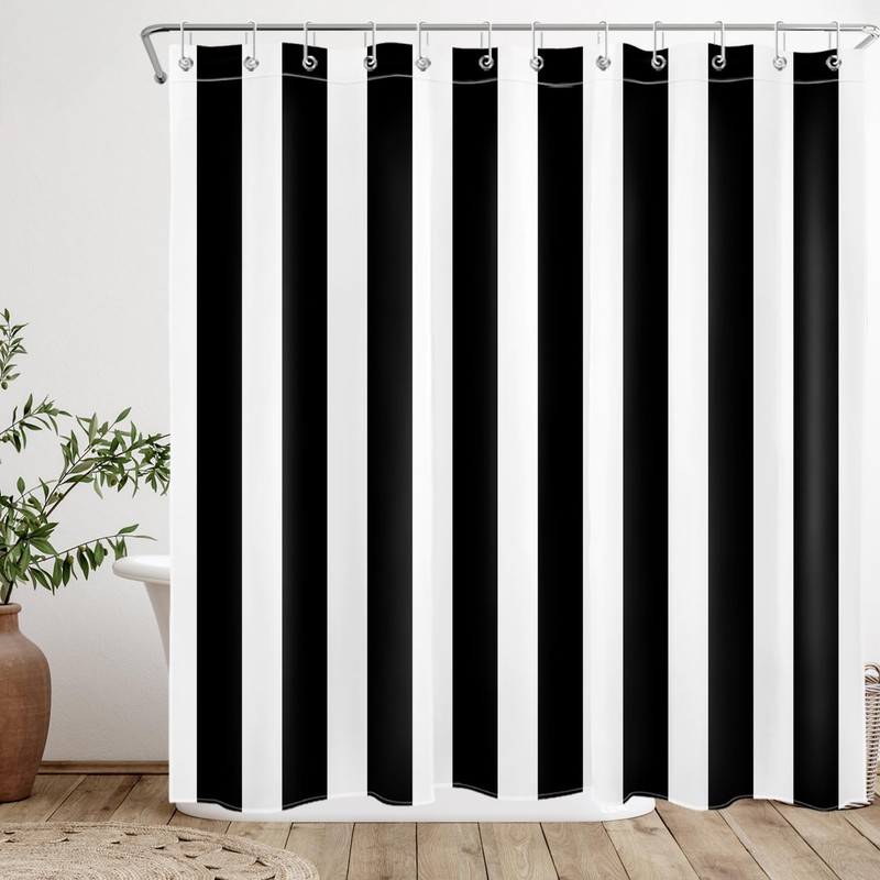 MYUSRE 4 Piece Black and White Striped Shower Curtain Set