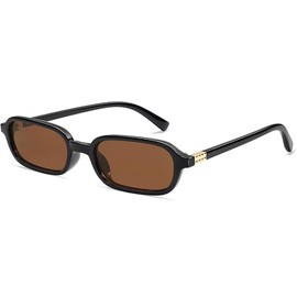 Retro 90s Rectangular Sunglasses for Women–Vintage Trendy Fashion Slim Square Small Shades with UV Protection 8064 Black/Brown
