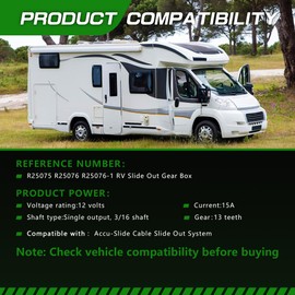 225008 RV Slide Out Motor & Gear Housing Compatible with Accu-Slide Cable Slide Out System Replace # R25076 R25076-1 RV Slide Out Gear Box and R25075