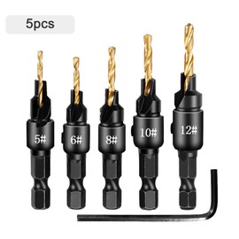 Countersink Drill Bit, 5pcs Counter Sinker Drill Bits, Hex Shank Reamer Chamfer Countersink Tools, Hexagon Shank Taper Hole Drills, Hexagon Shank Woodworking Countersunk Bits, 1/4 with Hex Key Wrench
