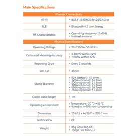 Qezodsx Tuya Smart Life WiFi Energy Meter 80A with CT Clamp KWh Power Consumption Monitor Electricity Statistics, 2 CT