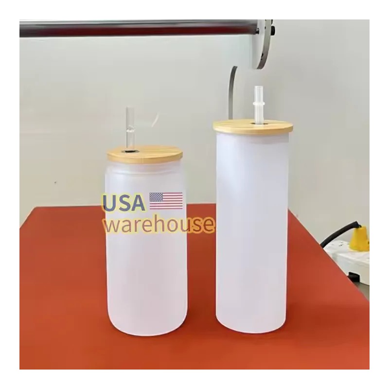 Sublimation Blank Beer Glass Cup Can Shaped Frosted with Bamboo