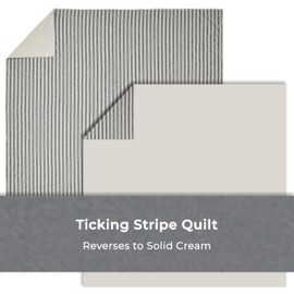 PIPER CLASSICS Market Place Gray Ticking Stripe Quilt, Twin, 86in x 68in, Gray & Cream Quilted Modern Country Farmhouse Style Bedding