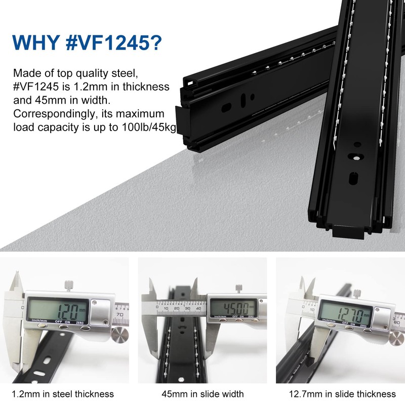 VADANIA 24" Push to Open Drawer Slide, #VF1245, 3-Fold Full