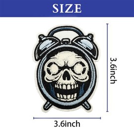 Obokata Embroidered Iron On Patches, Skull Alarm Clock, Sew On Patches for Clothes, Hats, Backpacks, Jackets, and Jeans