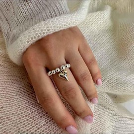 Xduargs Boho Heart Dangle Finger Ring Gold Love Heart Open Knuckle Vintage Bead Heart Wrap Punk Heart Adjustable Stacking Jewelry for Women