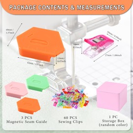 3 Pack Magnetic Seam Guide for Sewing Machine with 60pcs Sewing Clips Guide with Scale Sewing Supplies(Green,Orange and Pink)