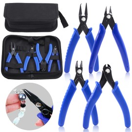 Rustark 4Pcs Jewelry Pliers Tool Assortment Kit, Bead Crimping, Flush Cutter, Split Ring and Wire Cutter for Beading Necklaces Earrings Bracelets DIY Jewelry Making