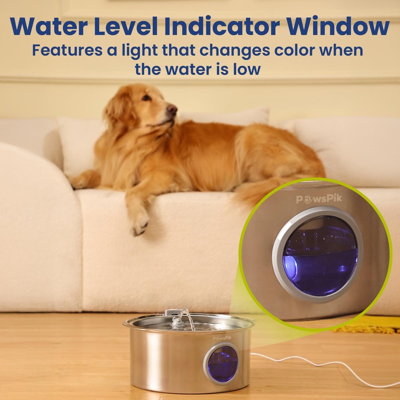 PawsPik Ultra-Quiet Stainless Steel Dog Water Fountain, 1.8-gal