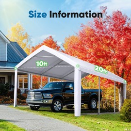 ADVANCE OUTDOOR Replacement Top Cover Tarp with Leg Cloth for 10x20 ft Carport Canopy with Ball Bungees, White, One Roof Only