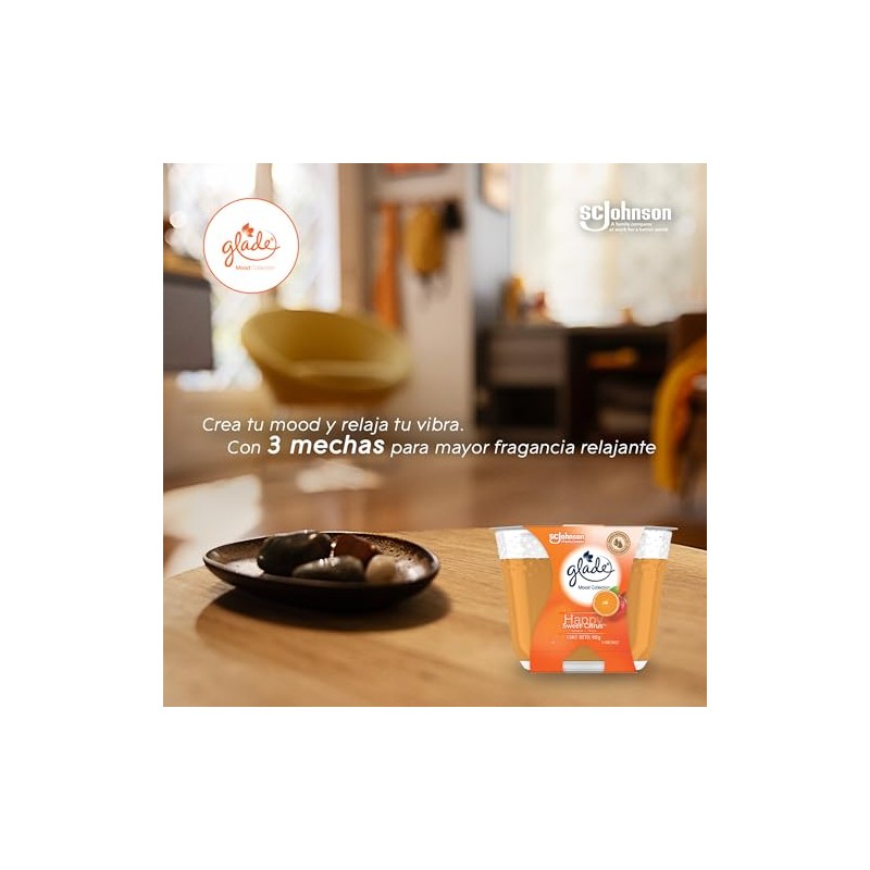 Glade Vela Aromatizante para Hogar Mood Collection, Aroma Happy Sweet