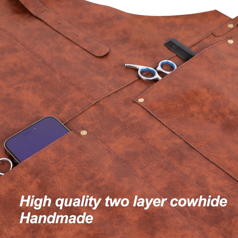 MIKI WELL Leather Welding Rustic Apron with Large Pockets and