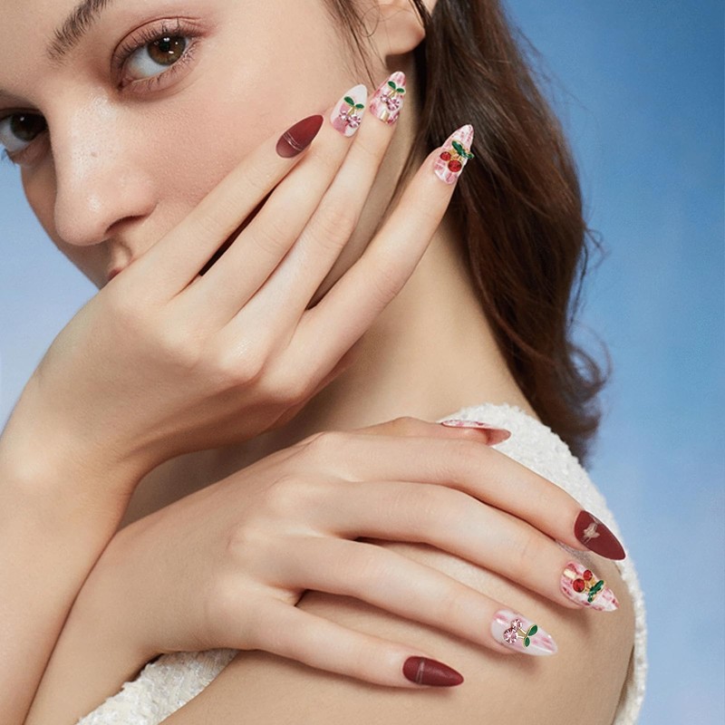 80PCS Mini 3D Cherry Nail Charms, Rhinestones Cherry Gems Studs