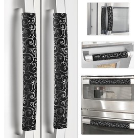 Refrigerator Door Handle Covers, Set of 6, Non-Slip Fridge Handle Covers, Washable Appliance Handle Covers, Keep Your Kitchen Clean, Microwave Oven Dishwasher Handle Protector(Black, Silver pattern)