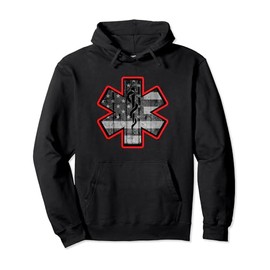EMT EMS Usa American Flag Red Paramedic Pullover Hoodie