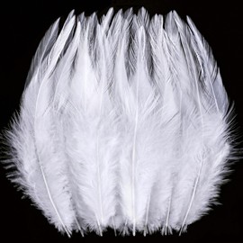 Holmgren 200pcs White Craft Feathers - 5-7inch Rooster Feathers for Crafting, DIY Earrings, Dream Catcher and Christmas Party Decorations (White)