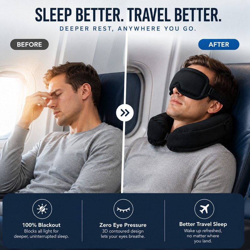 3D Sleep Eye Mask with Travel Neck Support – Cotton