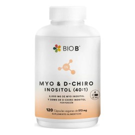 BIO B | Myo & D-Chiro Inositol, Ratio 40:1, 120 Cápsulas, 2,000 mg de Myo Inositol y 50 mg de D-Chiro Inositol por porción