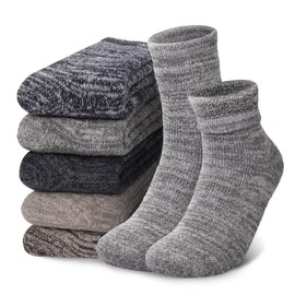 ElifeAcc 5 Pairs of Mens Thick & Warm Heavyweight Wool Calf Casual Thermal Socks Multipack (Lengthen-Grey/Light Brown/Brown/Blue/Black, 5-10)