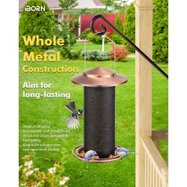 iBorn Bird Feeders for Outdoors, All Metal Mesh Tube, Holding Bird Seed for Outside Feeders,18cm Large Roof, Copper, 2.8lb(Seed is not Included)
