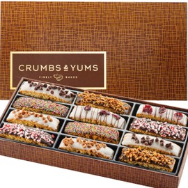 Holiday Christmas Cookies Gift Basket - 12 Gourmet Chocolate Covered Biscotti with Assorted Toppings - Assorted Food Gift Box for Fathers Day, Mothers Day, Family, Sympathy, Men & Women.