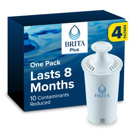 Brita Plus Water Filter, BPA-Free, High-Density Replacement Filter for Pitchers and Dispensers, Reduces 2x Contaminants*, Lasts Two Months or 40 Gallons, Includes 4 Filters