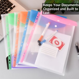 6 Pack Plastic Wallets A4 Punched Pockets, Expandable Poly Pockets A4, Plastic Sleeves for Document Filing, Waterproof, Stationary Supplies for School Home Office