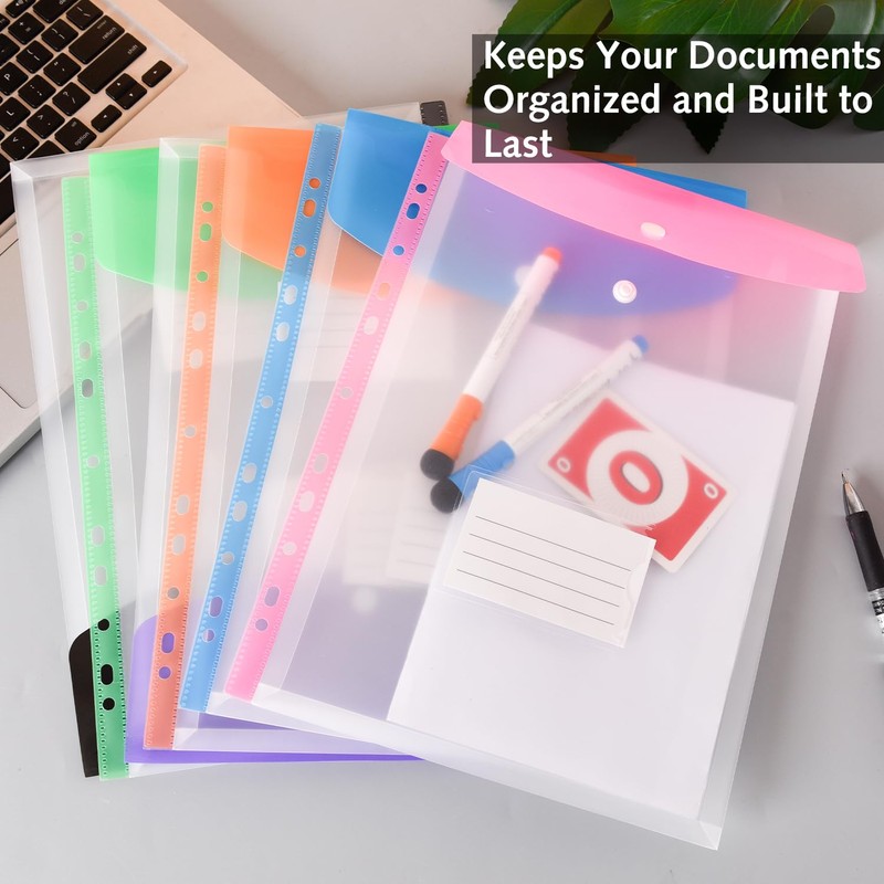 6 Pack Plastic Wallets A4 Punched Pockets, Expandable Poly Pockets