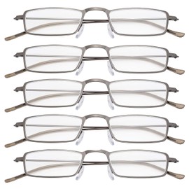 Eyekepper 5-Pack Stainless Steel Frame Half-eye Style Reading Glasses Readers Gunmetal +2.0