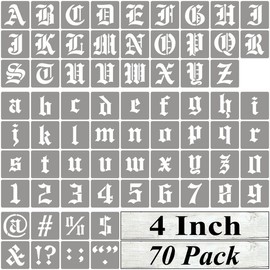 4 Inch Alphabet Letter Stencils for Painting - 70 Pack Old English Letter Stencil Templates with Numbers and Signs for Painting on Wood, Reusable Letters Stencils for Chalkboard Wood Signs & Wall Art