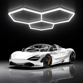 X-litall Hexagonal LED Garage Light, Lightweight Super Bright 128W 5000K Garage Ceiling Light for Gym, Basement, Warehouse, Auto Body Shop, Auto Body Car Wash