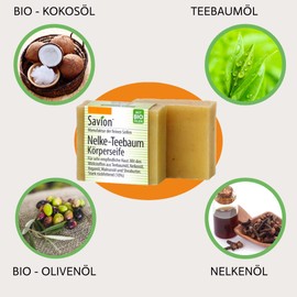 Savion Carnation Tea Tree Body Soap for Sensitive Skin, 80 g, Organic, Vegan