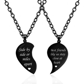 MJartoria BFF Necklace for 2-Valentines Heart Matching Necklace Best Friends Pendant Friendship Necklace Set of 2 Birthday Gifts (Black, Side by side)