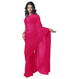 themilestocks Women's Bollywood Chiffon Plain Sari Festival Uniform Saree Wrap Fabric Unstitched Blouse Piece Party Wear, One Size, Deep Pink