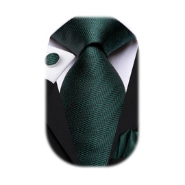 Dubulle Mens Hunt Green Striped Tie WOVEN Necktie for Men and Handkerchief Cufflinks Set Wedding Formal Business