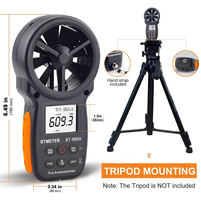 BTMETER BT-866A Pro Handheld HVAC Anemometer for CFM Air Flow,