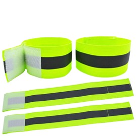 4PCS High Visibility Reflective Night Running Walking Elastic Strap Wristbands Ankle Bands Armbands Safety for Cycling Walking Running Camping Outdoor Sports-Fits Women, Men & Kids (2 Pairs / 4 Bands)