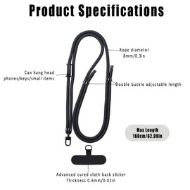 Portable Cell Phone Lanyard, Adjustable Phone Lanyard Crossbody Strap, Durable Phone Strap Crossbody for Most Phones (Black, Standard)