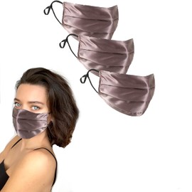 GOLDEN HOUR Silk Satin Face Mask | Sensitive Skin Face Mask | Hypoallergenic Face Mask | Adjustable Face Mask | Silk Face Mask Washable UK (Set of 3, Mauve)