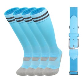 ZGDG Baseball Socks and Belt Combo Set Youth Softball Tee Ball Socks Belt for Boys Girls (2 Pairs of Socks & 1 Belt)