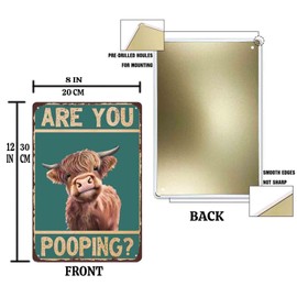 Shuilv Highland Cow Decor Art Vintage Funny Tin Sign for Bathroom Wall Decor Toilet Cow Stuff Are You Pooping Sign 8 X 12 Inch