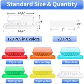 Hanging File Folder Tabs, 120 Pcs File Folder Tabs and 200 Pcs Inserts, File Tabs for Hanging Folders, Plastic Hanging Folder Tabs, Clear Hanging File Tabs for File Folders(Multicolor)
