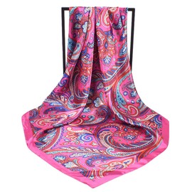 upeilxd 4Pcs Silk Head Scarves for Women Satin Hair Scarf 35”Large Square Bandana Silk Like Neck Scarf Shawl (Blue/Purple/Red/Black)